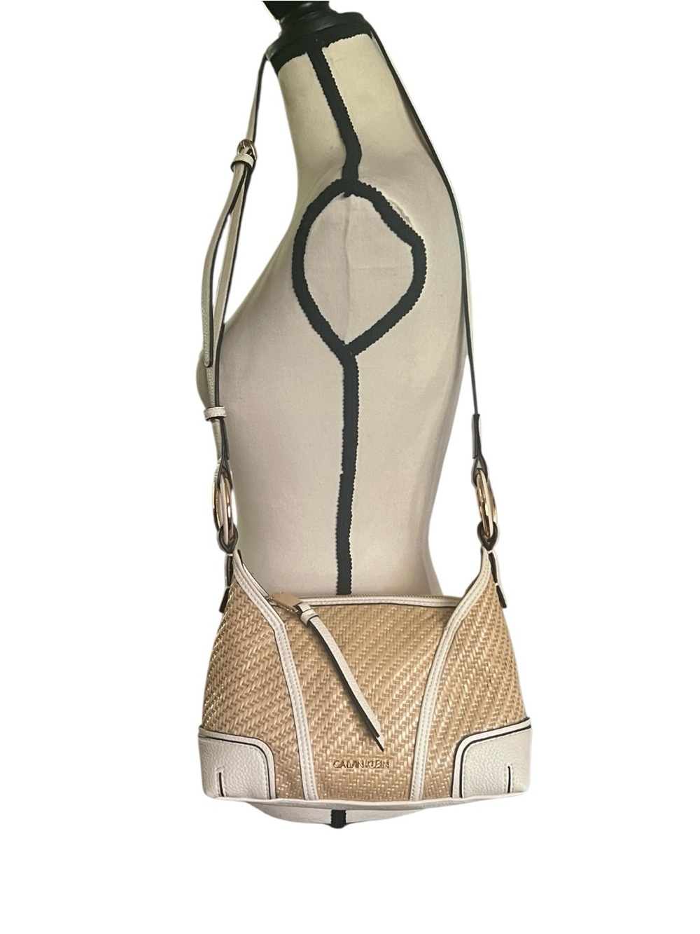 Calvin Klein Straw Ivy Crossbody Shoulder Bag.